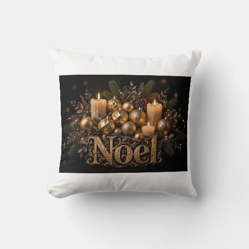 Golden Noel Candles Throw Pillow
