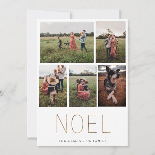 Golden NOEL Modern Photo Collage Holiday Card