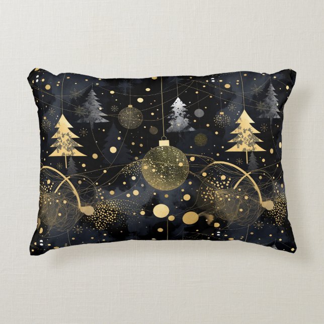 Golden Noir Christmas Accent Pillow (Front)