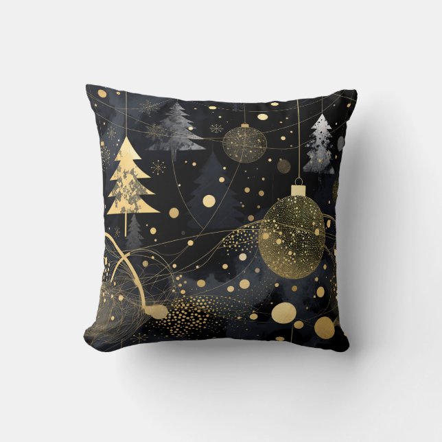 Golden Noir Christmas  Throw Pillow (Front)