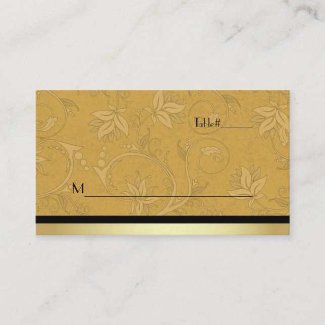 Golden Nouveau Fleur Wedding Place Card (Front)