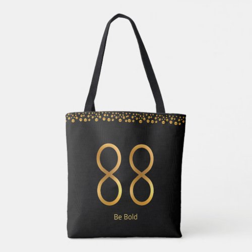 Golden Number 88  Golden Confetti on Black Tote Bag