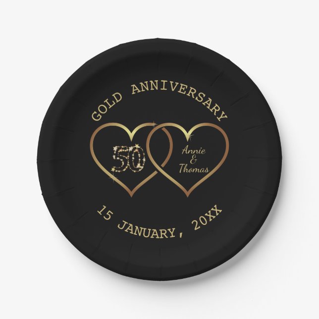 Golden Numbers And Hearts  Paper Plates (Front)