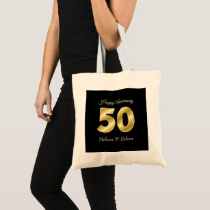 Elegant Black & Gold 50th Wedding Anniversary Tote Bag