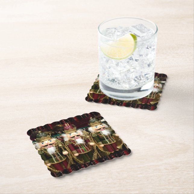 Golden Nutcracker Soldiers Christmas Paper Coaster (Insitu)