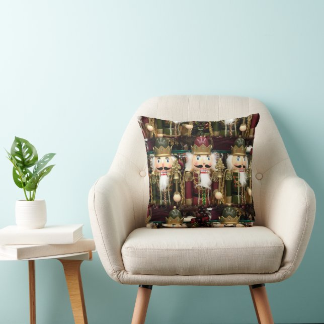 Golden Nutcracker Soldiers Christmas Throw Pillow (Chair)