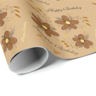 Golden Oat Floral Birthday Gift Wrap