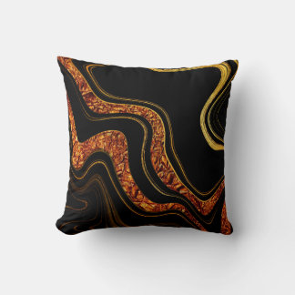 Golden Obsidian Flow – Black & Gold Fluid Art Throw Pillow