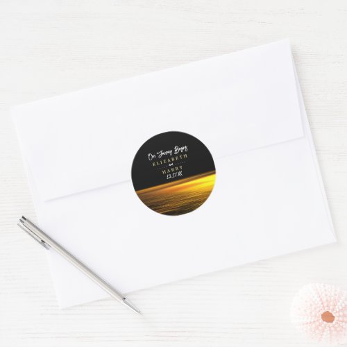 Golden Ocean Elegant Beach Wedding Classic Round Sticker