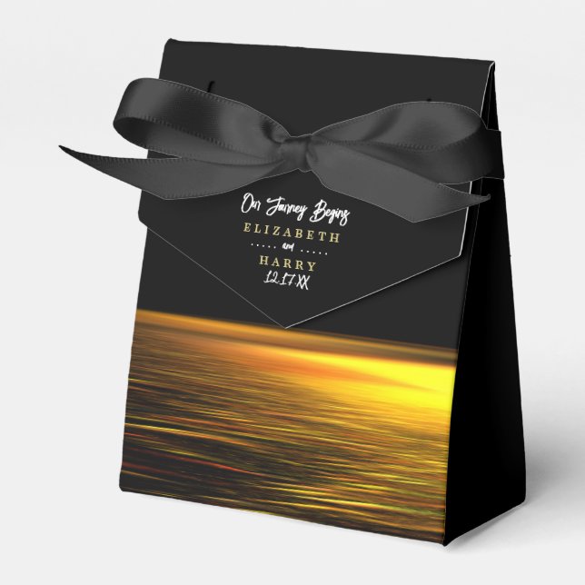 Golden Ocean, Elegant Beach Wedding Favor Boxes (Front Side)