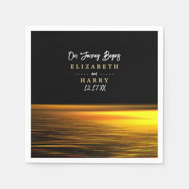 Golden Ocean, Elegant Beach Wedding Napkins (Front)