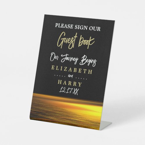 Golden Ocean Elegant Beach Wedding Pedestal Sign