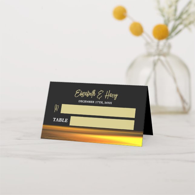 Golden Ocean, Elegant Beach Wedding Place Card (Front)