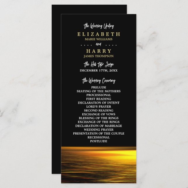 Golden Ocean, Elegant Beach Wedding Program (Front/Back)