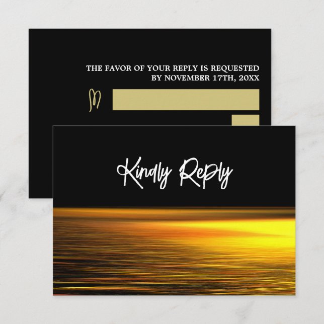 Golden Ocean, Elegant Beach Wedding RSVP Card (Front/Back)