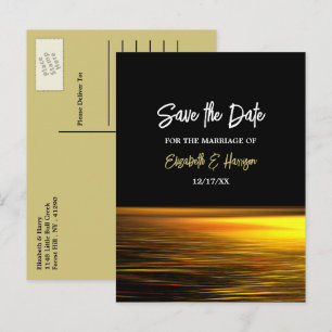 Golden Ocean, Elegant Beach Wedding Save The Date Announcement Postcard