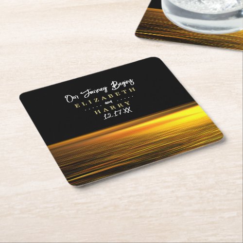 Golden Ocean Elegant Beach Wedding Square Paper Coaster