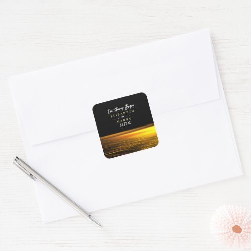 Golden Ocean Elegant Beach Wedding Square Sticker