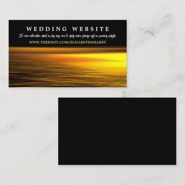 Golden Ocean, Elegant Beach Wedding Website Enclosure Card (Front/Back)