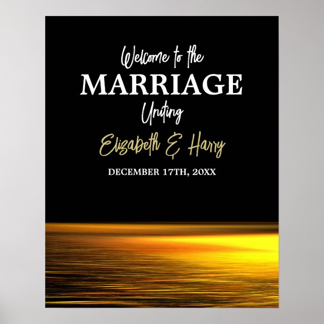 Golden Ocean, Elegant Beach Wedding Welcome Poster (Front)
