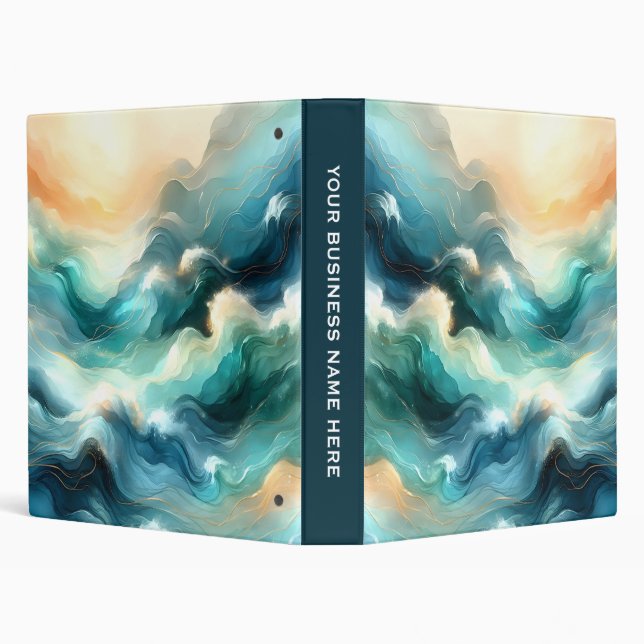 Golden Ocean Flow Abstract Waves 3 Ring Binder (Background)