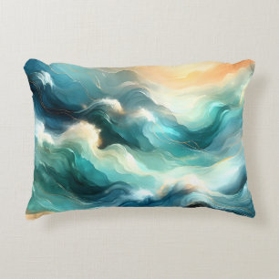Golden Ocean Flow Abstract Waves Accent Pillow