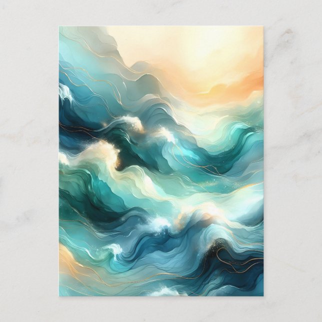 Golden Ocean Flow Abstract Waves Announcement Postcard (Front)