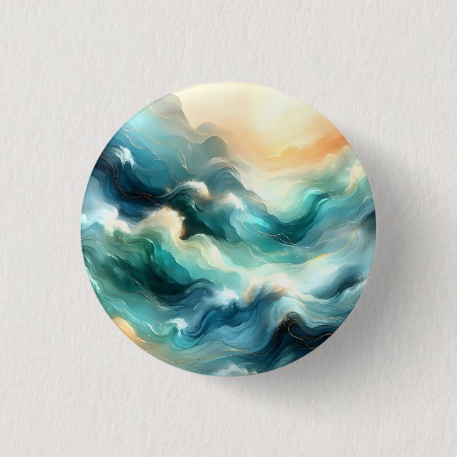 Golden Ocean Flow Abstract Waves Button (Front)