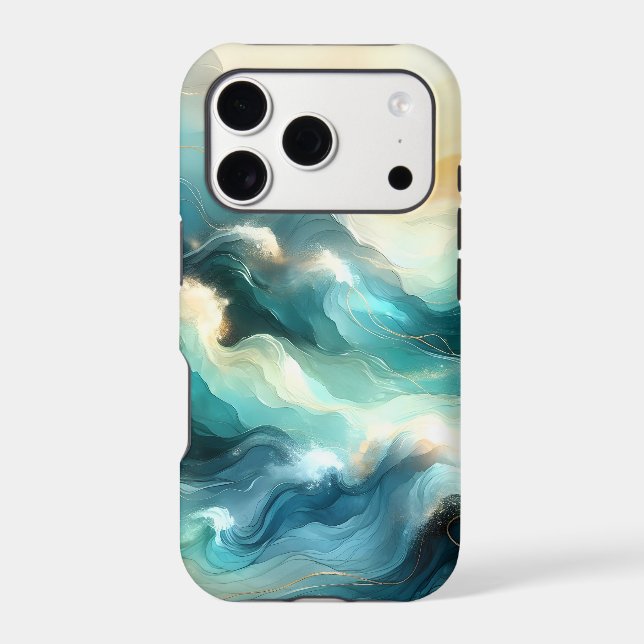 Golden Ocean Flow Abstract Waves Case-Mate iPhone Case (Back)