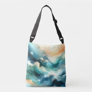 Golden Ocean Flow Abstract Waves Crossbody Bag