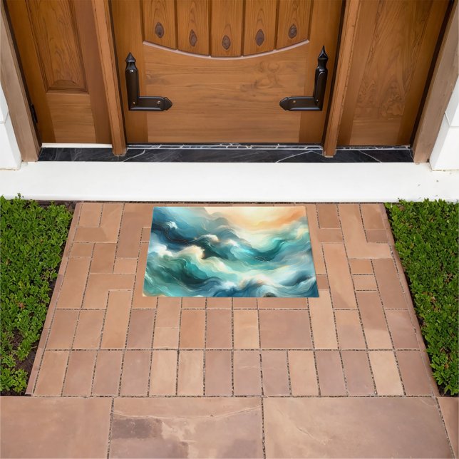 Golden Ocean Flow Abstract Waves Doormat (Outdoor)