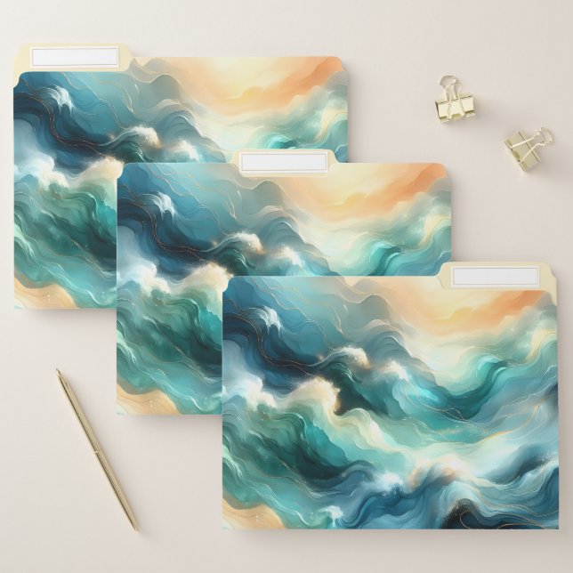 Golden Ocean Flow Abstract Waves File Folder (Set)