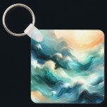 Golden Ocean Flow Abstract Waves Keychain<br><div class="desc">Soft flowing waves in rich teal and turquoise tones blend seamlessly with warm golden light.</div>