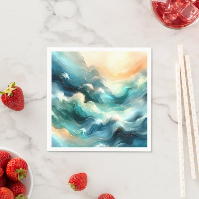 Golden Ocean Flow Abstract Waves Napkins (Insitu)