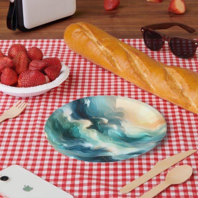 Golden Ocean Flow Abstract Waves Paper Plates (Picnic)
