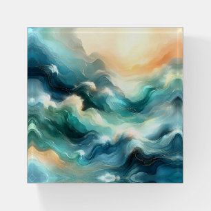 Golden Ocean Flow Abstract Waves Paperweight