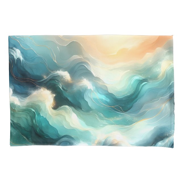 Golden Ocean Flow Abstract Waves Pillow Case (Front)