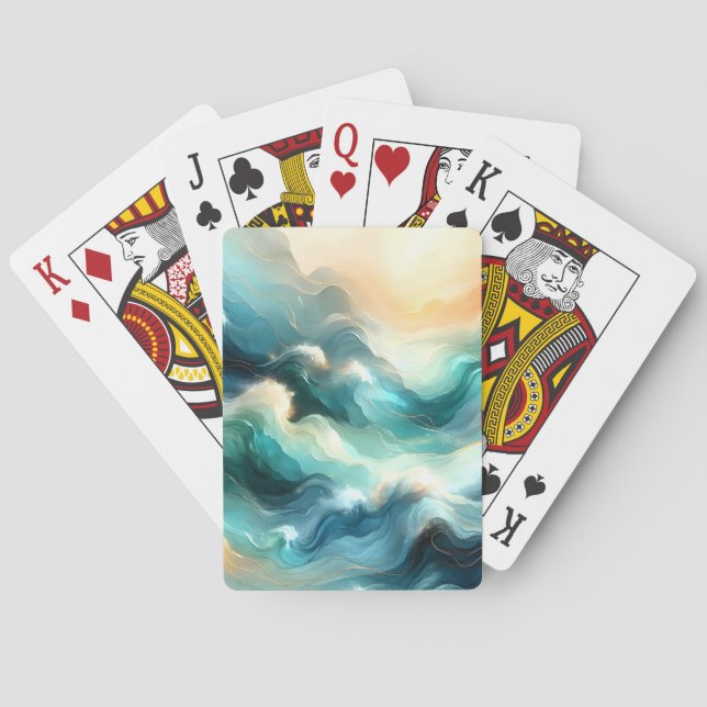 Golden Ocean Flow Abstract Waves Poker Cards (Back)