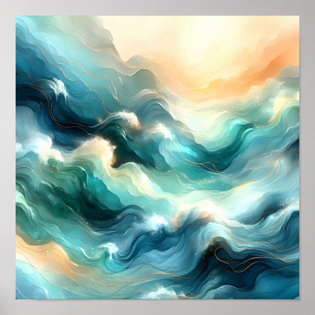 Golden Ocean Flow Abstract Waves Poster (Front)