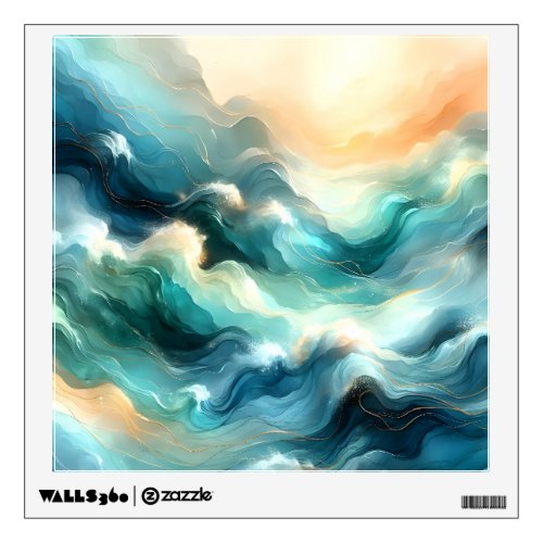 Golden Ocean Flow Abstract Waves Wall Decal