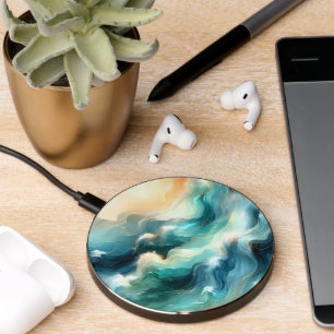Golden Ocean Flow Abstract Waves Wireless Charger