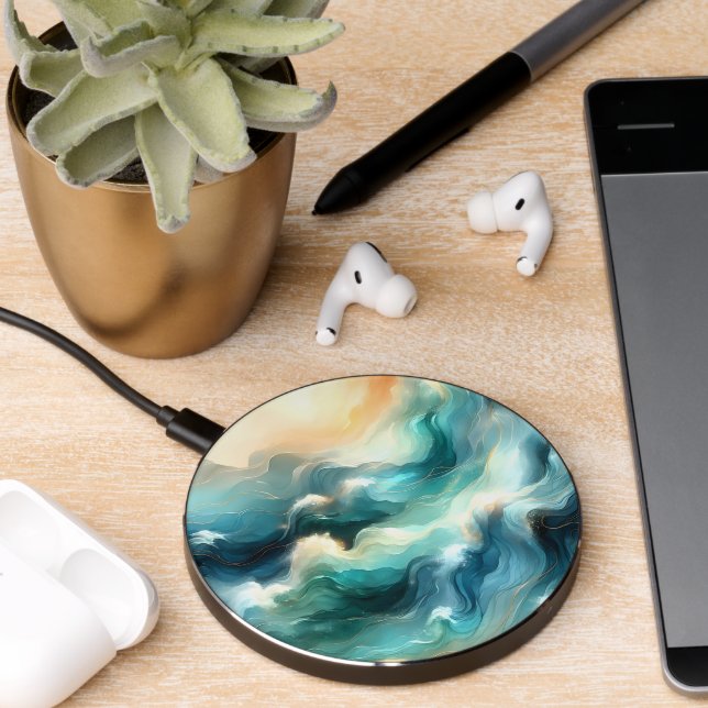 Golden Ocean Flow Abstract Waves Wireless Charger (Desk 2)