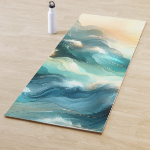 Golden Ocean Flow Abstract Waves Yoga Mat