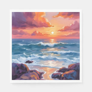 Golden Ocean Sunset Watercolor Coastal Radiant Napkins