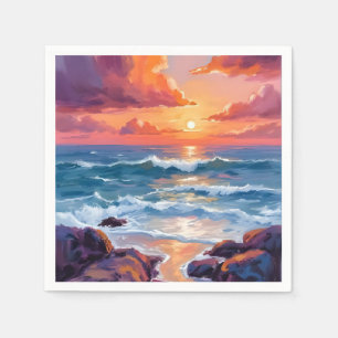 Golden Ocean Sunset Watercolor Coastal Radiant Napkins
