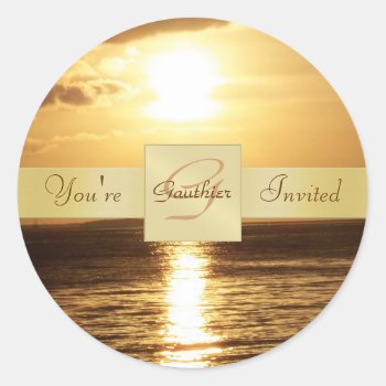 Golden Ocean Sunset You're Invited Party Sticker by TheInspiredEdge at Zazzle