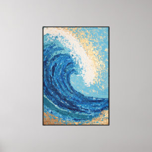 Golden Ocean Wave with Sunset Glow Abstract Wall Canvas Print