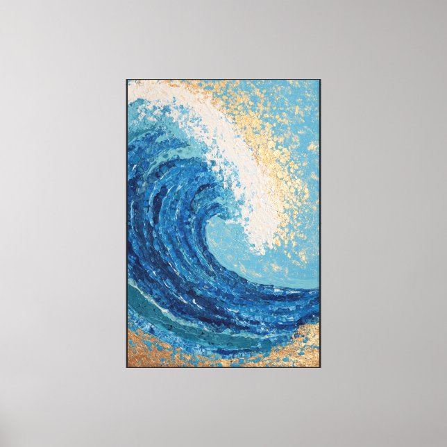 Golden Ocean Wave with Sunset Glow Abstract Wall  Canvas Print (Front)