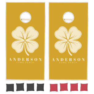Golden Ochre Four Leaf Clover with Name Cornhole Set