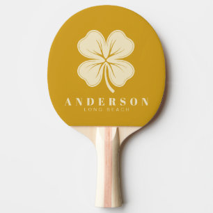 Golden Ochre Four Leaf Clover with Name Ping Pong Paddle